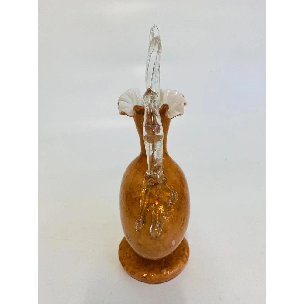 Vintage Orange Gold Aventurine Art Glass Decanter Murano‎ Style Ruffled Cruet